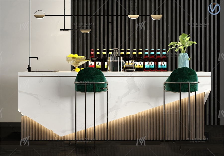 Modern bar bar chair combination 3d model